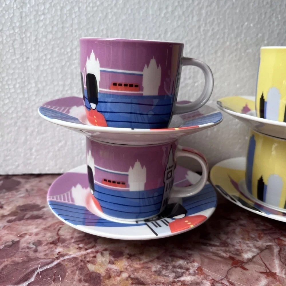 Studio Nova Around the World Cups with Saucers Set of 6 Espresso Coffee 4 oz